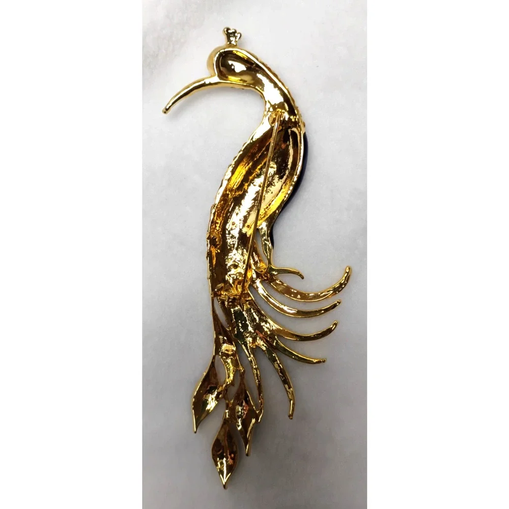 Large Peacock Brooch Pin Rhinestone Enamel Multicolor Statement Bird